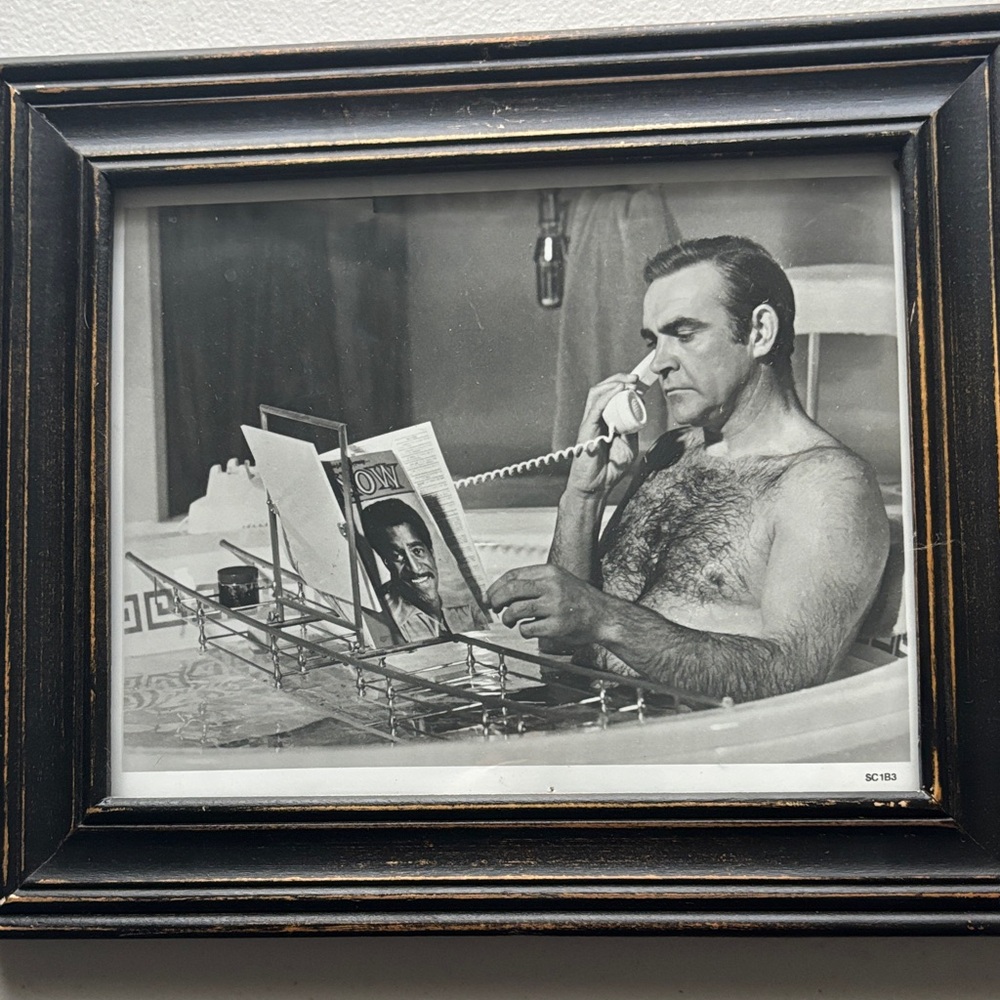 Vintage Black Framed Bath Time Decor JAMES BOND SEAN CONNERY TUB MAGAZINE READ